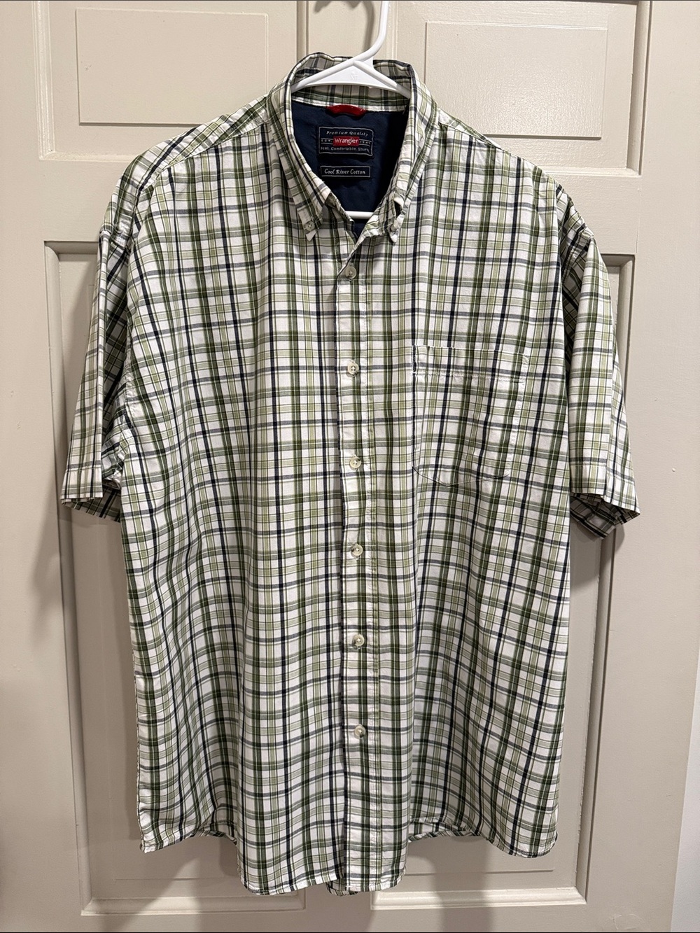 Wrangler Premium Quality Cool River Cotton Button-Down SS Plaid Shirt Size Large